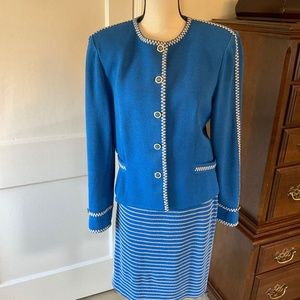 St. John collection knit suit, size 8 blue and white.